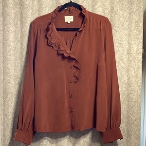 Sezane Brown Ruffle Blouse